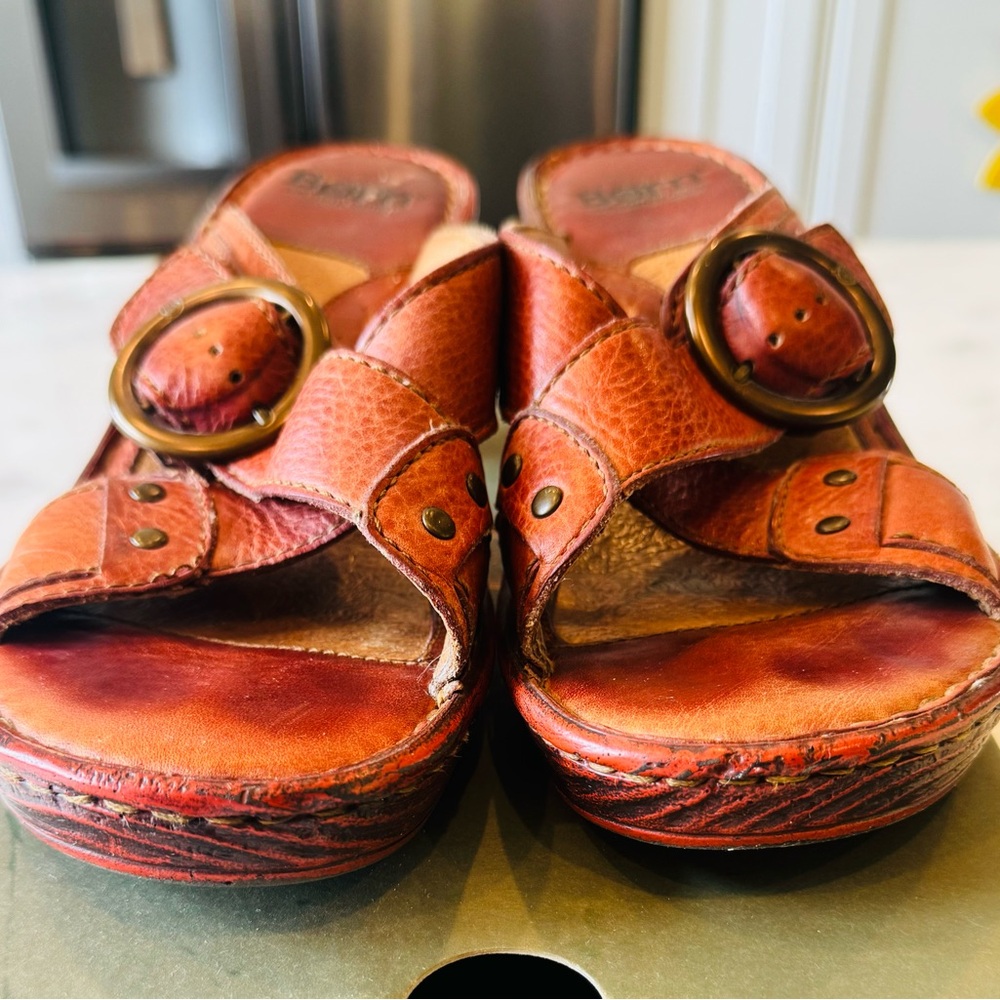 Born Cognac Leather Sandals with Buckle